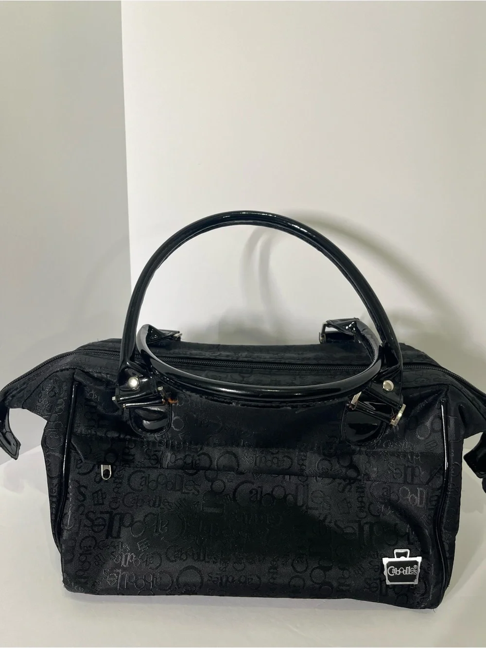 Caboodles Black Logo-Print Satchel with Patent Handles